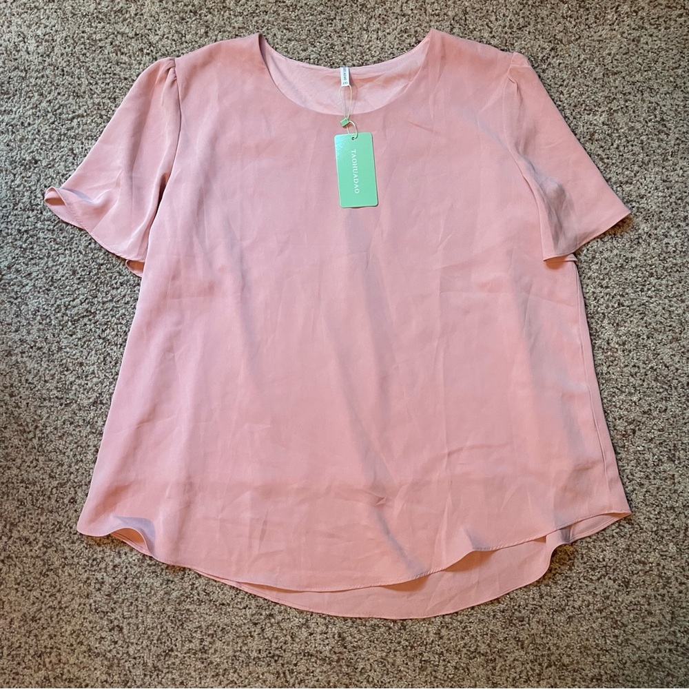 Taohuadao 2XL baby pink flutter sleeve polyester blouse